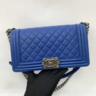 CHANEL BAG BOY CAVIAR 25CM OLD MEDIUM CHAIN SHOULDER BLUE SHW NO.23 W/CARD 23624663