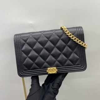 CHANEL SLG BOY AP1117 BLACK WALLET ON CHAIN CAVIAR RFID