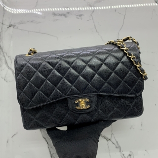 CHANEL BAG CAVIAR SKIN CLASSIC FLAP CAVIAR JUMBO DOUBLE FLAP 30CM BLACK GHW RFID E3L6C35C