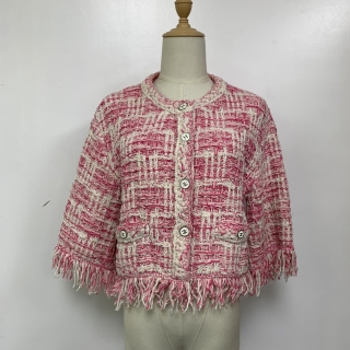 CHANEL CLOTHES COAT PINK WHITE P77004 JACKET TWEED