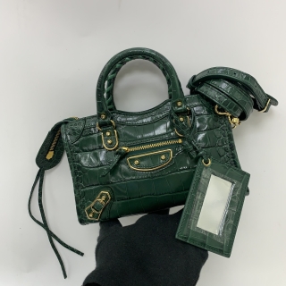 BALENCIAGA BAG 505982 CLASSIC NANO CITY GREEN EMBOSSED