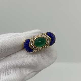 CARTIER FINE JEWELRY RING EMERALD, LAPIS & DIAMOND RING 10.0G W/CERT 1994 SIZE 53 R06642
