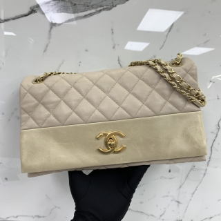 CHANEL BAG MATELASSE SINGLE FLAP 32CM TRIPLE POCKET BEIGE W/CARD NO.20 20309479