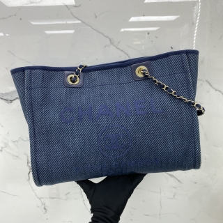 CHANEL BAG DEAUVILLE MM CHAIN TOTE BLUE NO.30 NO CARD 30147158