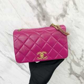 CHANEL BAG LAMBSKIN CHAIN SMALL FLAP GHW MICROCHIPPED RFID PURPLE PINK AS3386 G6XCK32A