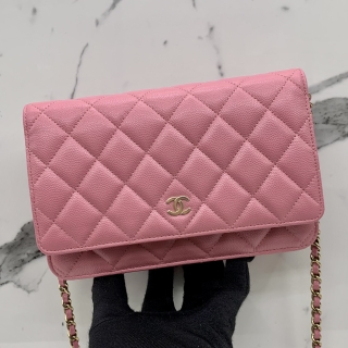 CHANEL BAG CAVIAR SKIN WALLET ON CHAIN PINK GHW RFID MICROCHIP PINK