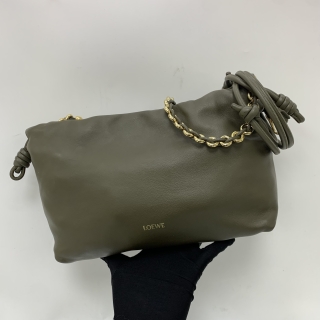 LOEWE BAG FLAMENCO PURSE MEDIUM IN MELLOW NAPPA LAMBSKIN 2WAY CHAIN DARK KHAKI A411FCRX002 062439