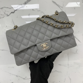 CHANEL BAG CLASSIC FLAP A01112 CAVIAR 25CM MEDIUM DOUBLE FLAP GREY GHW MICROCHIP W/RECEIPT AUG2022 C09CK33E