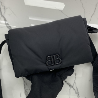 BALENCIAGA BAG 806630 NYLON BB FLAP SHOULDER CROSSBODY SO BLACK