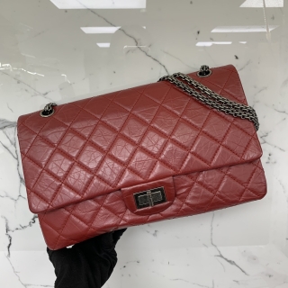 CHANEL BAG 2.55 A37587 AGED CALFSKIN JUMBO 31CM W/DOUBLE FLAP CHAIN SHOULDER RED SHW NO.16 NO CARD 16528944