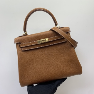 HERMES BAG KELLY H082725CC34 II RETOURNE 25 VEAU BARENIA FAUBOURG 34 FAUVE GHW B STAMP BHT985BM