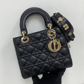 DIOR BAG LADY 2WAY SMALL ABC BLACK GHW LAMBSKIN 88-MA-1202