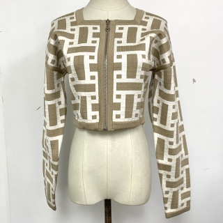 HERMES CLOTHES JACKET MOSAIQUE SHORT ZIPPED LONG SLEEVES BEIGE TOAST #34