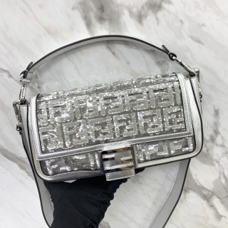 FENDI BAG 8BR600 SEQUIN SILVER 2WAY