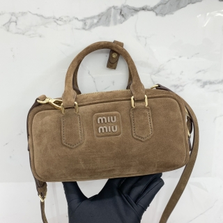 MIU MIU BAG SUEDE 5BB142 ARCADIE SUEDE 2WAY BOSTON SHOULDER BROWN