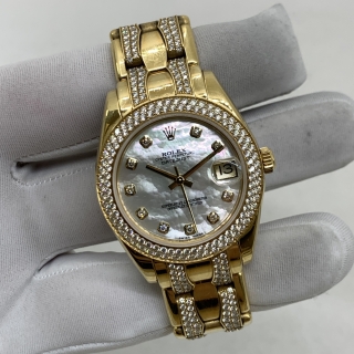 ROLEX WATCH DATEJUST 750 81338 31 PEARLMASTER 34 10P DIAMOND MOP FACE FULLSET 177.67G V9634184
