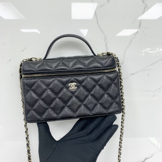 CHANEL BAG CAVIAR SKIN AP4385 VANITY WITH CHAIN 2WAY BLACK GHW RFID MICROCHIPPED LE8HCT3L