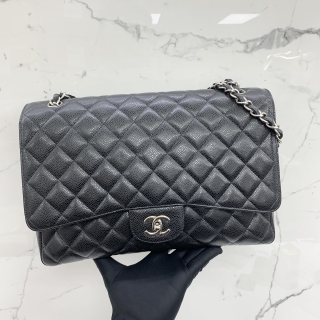 CHANEL BAG MATELASSE CAVIAR CHAIN SHOULDER SINGLE FLAP MAXI 33CM BLACK SHW W/CARD NO.13 13810420