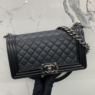 CHANEL BAG BOY A67086 CALF / PATENT MEDIUM 25CM SHW BLACK NO.21 W/CARD 21377380