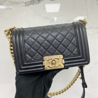 CHANEL BAG BOY BOY 20CM CAVIAR SKIN MATELASSE BLACK GHW CHAIN SHOULDER NO.30 30969606