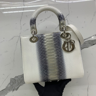 DIOR BAG LADY MEDIUM PYTHON WHITE OMBRE 2WAY ZIP TYPE 02-MA-1103