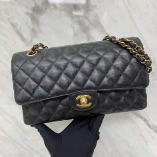 CHANEL BAG CLASSIC FLAP A01112 CAVIAR 25CM MEDIUM DOUBLE FLAP BLACK GHW MICROCHIPPED W/RECEIPT 2022 N860KLP2