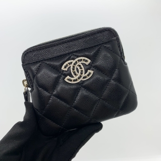 CHANEL SLG CAVIAR SKIN RHINESTONE COIN POUCH NO.32 W/CARD NO.31 32057683