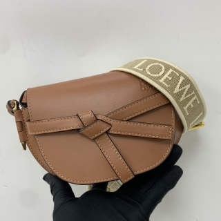 LOEWE BAG GATE DUAL MINI W/ANAGRAM CANVAS STRAP TANN BROWN 262226