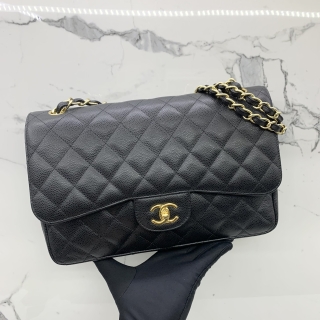 CHANEL BAG CLASSIC FLAP CAVIAR DOUBLE FLAP JUMBO 30CM GHW BLACK NO.16 (W/CARD) 16870241