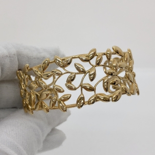 TIFFANY FINE JEWELRY BRACELET BANGLE OLIVE LEAF YG750 45.74G