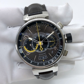 LOUIS VUITTON WATCH Q102L TAMBOUR CHRONOGRAPH VOYAGE FULL SET 2014 TE7360