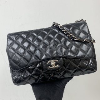 CHANEL BAG CLASSIC FLAP SINGLE FLAP PATENT BLACK CHAIN SHOULDER NO.13 13622061