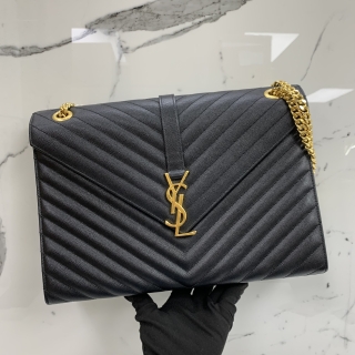 YSL BAG ENVELOPE 396910 LARGE CHAIN SHOULDER BLACK GHW