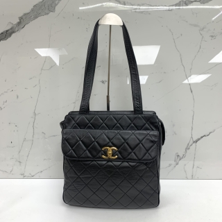 CHANEL BAG MATELASSE LAMBSKIN VINTAGE SHOULDER TOTE BLACK GHW RECOLOURED HOLO NOT LEGIBLE