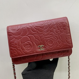 CHANEL BAG CAMELLIA WALLET ON CHAIN WOC LAMBSKIN SHW NO 17 W/CARD 17154540