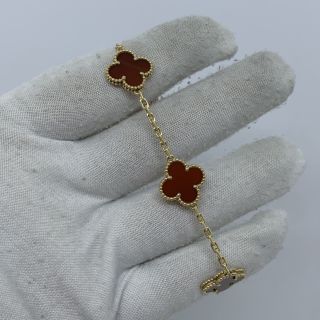 VAN CLEEF & ARPELS FINE JEWELRY BRACELET VINTAGE ALHAMBRA CARNELIAN 5 MOTIF YG750 WITH RECEIPT & BOX JD137650