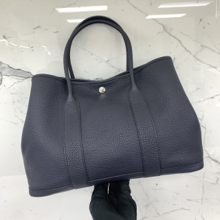 HERMES BAG GARDEN PARTY 36 PM BLEU INDIGO/BLUE ATOLL-LIME PRINTED INTERIOR A STAMP AAM011UH
