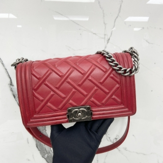 CHANEL BAG BOY 25CM LAMBSKIN RED NO.17 W/CARD 17573782