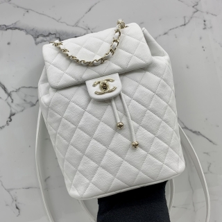 CHANEL BAG CAVIAR SKIN AS4059 WHITE BACKPACK GHW MICROCHIP JXNEE6H