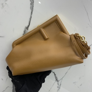 FENDI BAG FIRST SMALL BROWN CLUTCH W STRAP 8BP129