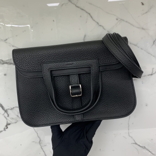 HERMES BAG HALZAN 25 PHW TAURILLON CLEMENCE NOIR Y STAMP