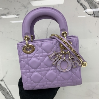 DIOR BAG LADY PURPLE CHAIN MINI  FLAP/NYLON PURPLE