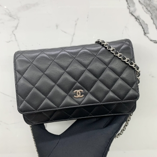CHANEL BAG LAMBSKIN A33814 WALLET ON CHAIN BLACK NO.22 W/CARD 22517056