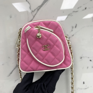 CHANEL BAG MATELASSE 23C MINI TENNIS RACQUET MIRROR CHAIN CROSSBODY PINK GHW MICROCHIPPED TL3AJ73J