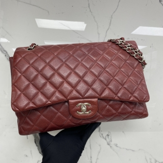 CHANEL BAG MATELASSE CAVIAR CLASSIC (SINGLE) FLAP 33CM MAXI RED NO.14 W/CARD 14009764