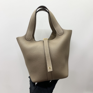 HERMES BAG PICOTIN 18 PM LOCK TAURILLON CLEMENCE GRIS TOURTERELLE GHW U STAMP