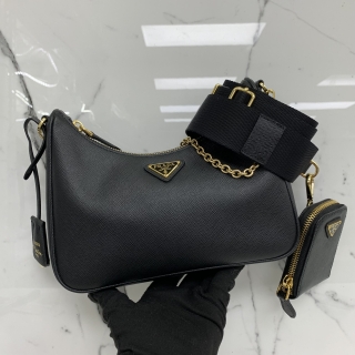 PRADA BAG SAFFIANO 1BH204 RE-EDITION 2005 2WAY W/POUCH BLACK GHW