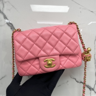 CHANEL BAG MATELASSE LAMBSKIN MINI SQUARE RFID PINK GHW CRUSH