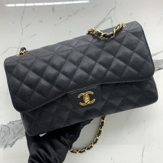 CAVIAR SKIN CLASSIC FLAP JUMB0 30CM　GHW WITH CARD NO.16