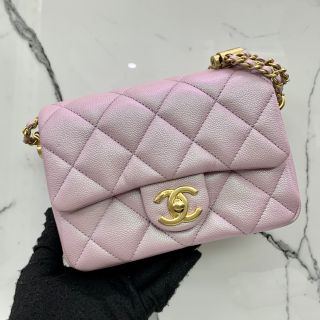 CAVIAR SKIN MINI FLAP BAG PINK SHIMMER MICROCHIP AS2855